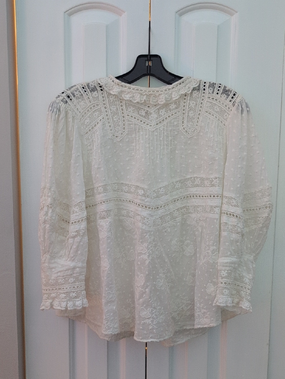 LoveShackFancy White Lace Embroidered Victorian Blouse